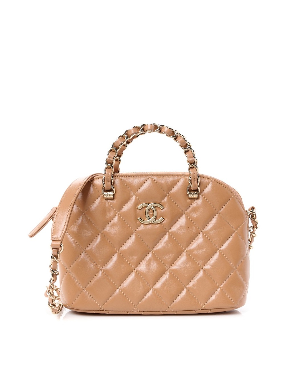 CHANEL Quilted Top-Handle Satchel in Camel Tan with Gold Hardware